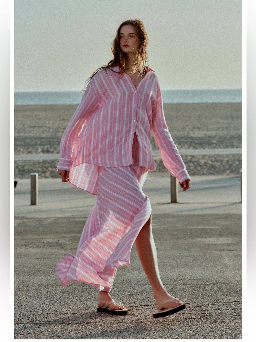Zara Pink & White Striped Button-Down Sleep Set